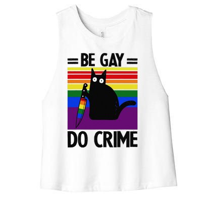 Be Gay Do Crime Cat LGBT Flag Women's Racerback Cropped Tank