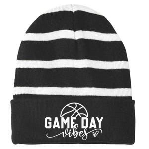 Basketball Game Day Vibes Basketball Mom Life Game Day Striped Beanie with Solid Band