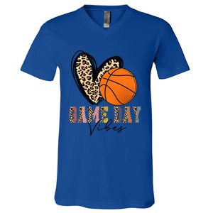 Basketball Game Day Vibes Leopart Gift Cool Gift V-Neck T-Shirt