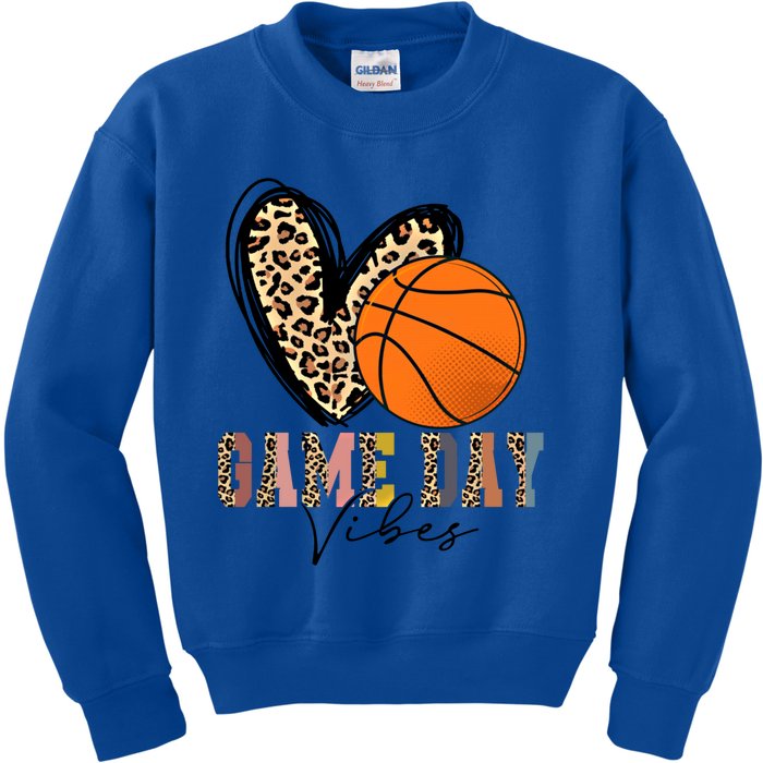 Basketball Game Day Vibes Leopart Gift Cool Gift Kids Sweatshirt