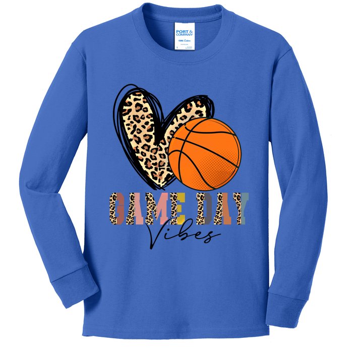 Basketball Game Day Vibes Leopart Gift Cool Gift Kids Long Sleeve Shirt