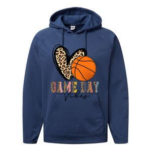 Basketball Game Day Vibes Leopart Gift Cool Gift Performance Fleece Hoodie