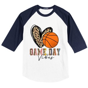 Basketball Game Day Vibes Leopart Gift Cool Gift Baseball Sleeve Shirt