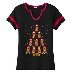 Brussels Griffon Dog Santa Hat Xmas Lights Christmas Tree Ladies Halftime Notch Neck Tee