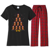 Brussels Griffon Dog Santa Hat Xmas Lights Christmas Tree Women's Flannel Pajama Set