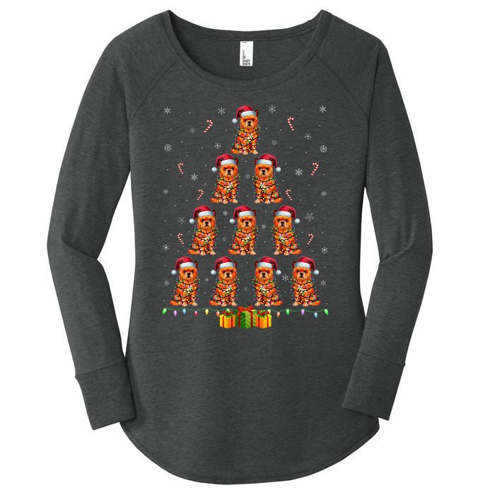 Brussels Griffon Dog Santa Hat Xmas Lights Christmas Tree Women's Perfect Tri Tunic Long Sleeve Shirt