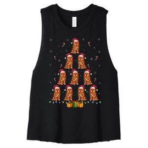 Brussels Griffon Dog Santa Hat Xmas Lights Christmas Tree Women's Racerback Cropped Tank