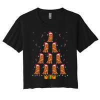 Brussels Griffon Dog Santa Hat Xmas Lights Christmas Tree Women's Crop Top Tee