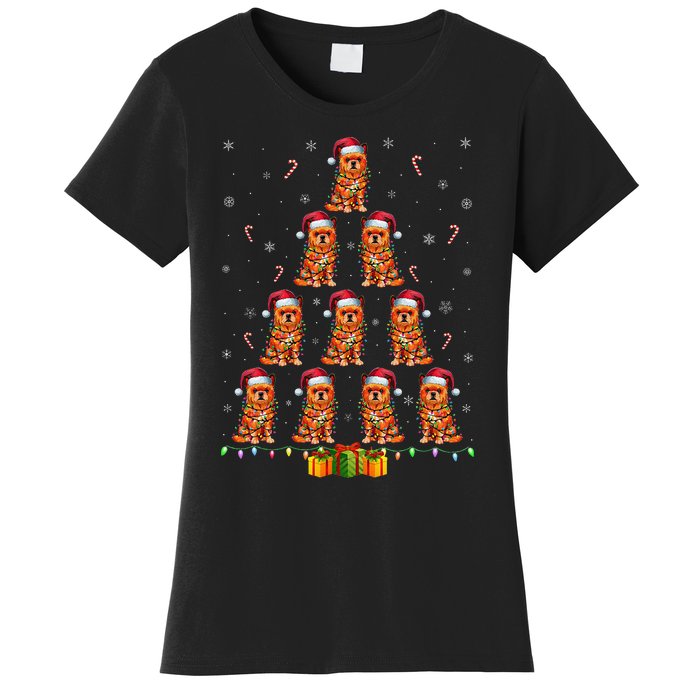 Brussels Griffon Dog Santa Hat Xmas Lights Christmas Tree Women's T-Shirt