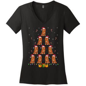 Brussels Griffon Dog Santa Hat Xmas Lights Christmas Tree Women's V-Neck T-Shirt