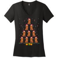 Brussels Griffon Dog Santa Hat Xmas Lights Christmas Tree Women's V-Neck T-Shirt