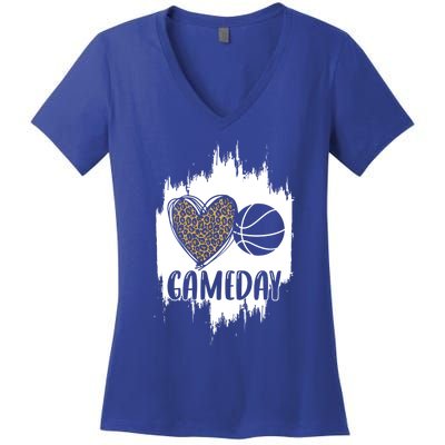 Basketball Game Day Leopard Cheetah Basketball Lover Gift Women's V-Neck T-Shirt