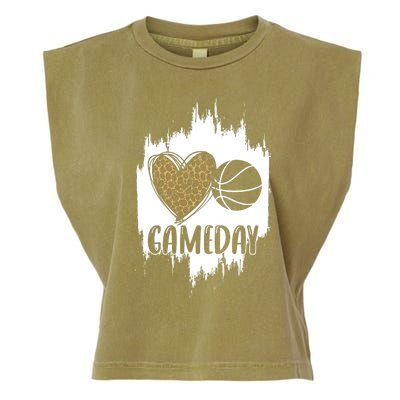 Basketball Game Day Leopard Cheetah Basketball Lover Gift Garment-Dyed Women's Muscle Tee