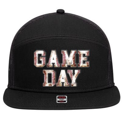 Baseball Game Day Cute Gift 7 Panel Mesh Trucker Snapback Hat
