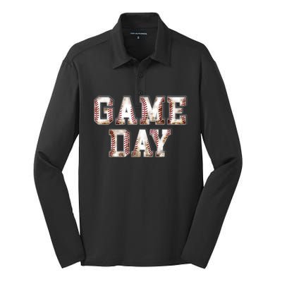 Baseball Game Day Cute Gift Silk Touch Performance Long Sleeve Polo