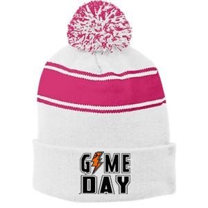 Basketball Game Day Lightning Team Basketball Stripe Pom Pom Beanie