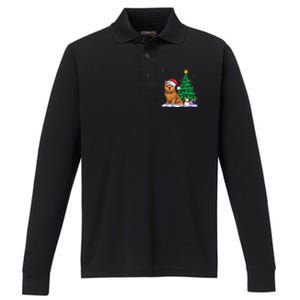 Brussels Griffon Dog Xmas Tree Lights Reindeer Hat Christmas Performance Long Sleeve Polo