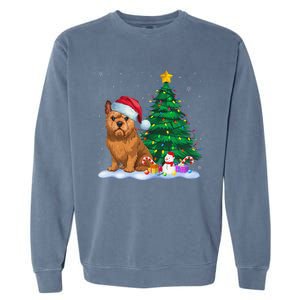 Brussels Griffon Dog Xmas Tree Lights Reindeer Hat Christmas Garment-Dyed Sweatshirt