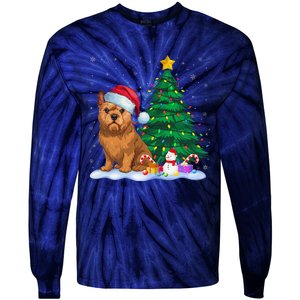 Brussels Griffon Dog Xmas Tree Lights Reindeer Hat Christmas Tie-Dye Long Sleeve Shirt