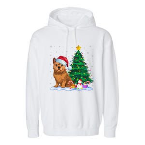 Brussels Griffon Dog Xmas Tree Lights Reindeer Hat Christmas Garment-Dyed Fleece Hoodie