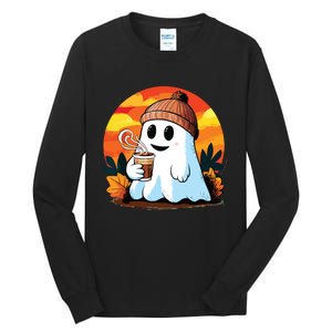 Boo Ghost Drinking Coffee Halloween Costumes Woman 2024 Tall Long Sleeve T-Shirt