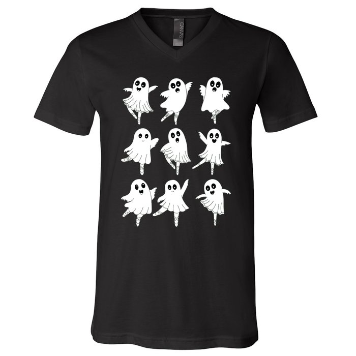 Ballet Ghost Dancing Dancer Dance Teacher Halloween V-Neck T-Shirt