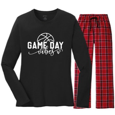 Basketball Game Day Vibes Basketball Mom Life Game Day Women's Long Sleeve Flannel Pajama Set 