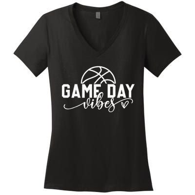 Basketball Game Day Vibes Basketball Mom Life Game Day Women's V-Neck T-Shirt