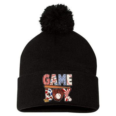Baseball Game Day Pom Pom 12in Knit Beanie