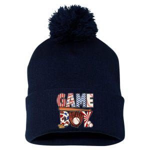 Baseball Game Day Pom Pom 12in Knit Beanie