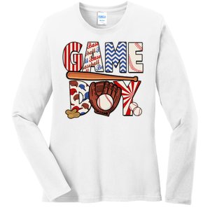 Baseball Game Day Ladies Long Sleeve Shirt