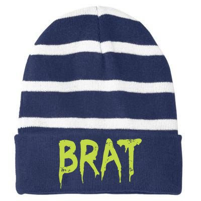 Brat Grunge Distressed Striped Beanie with Solid Band