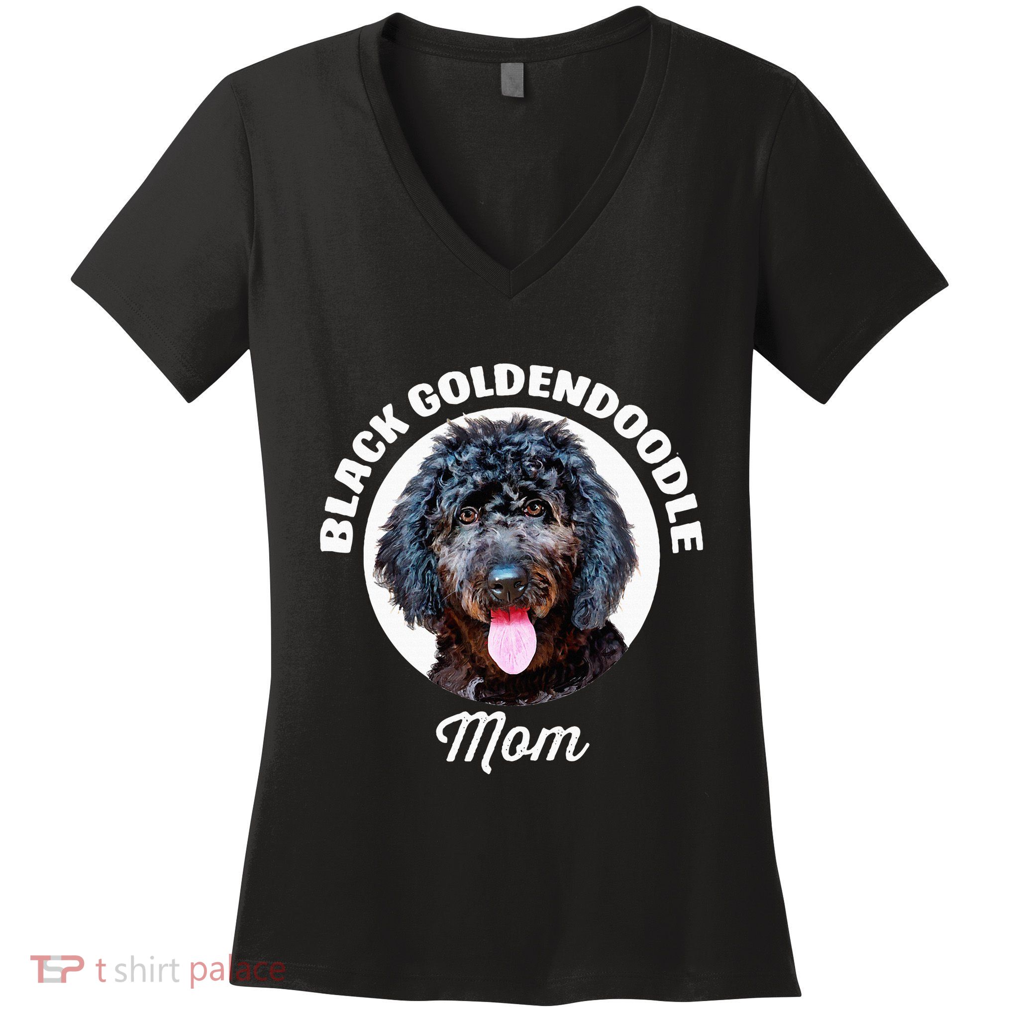 Black Goldendoodle Dog Mom Women's V-Neck T-Shirt