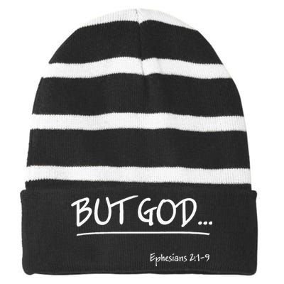 But God Ephesians 2 Christian Jesus Christ Believer Striped Beanie with Solid Band