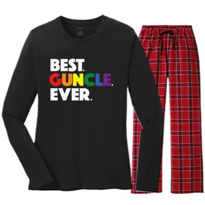 Best Guncle Ever Gift & New Baby Announcement for Gay Uncle Women's Long Sleeve Flannel Pajama Set 