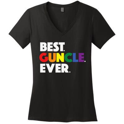 Best Guncle Ever Gift & New Baby Announcement for Gay Uncle Women's V-Neck T-Shirt