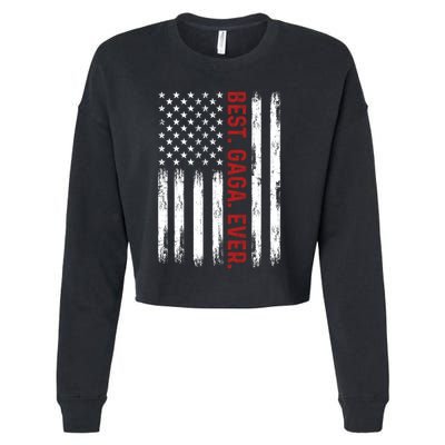 Best Gaga Ever Vintage American Flag 4th Of July Gaga Gift Cropped Pullover Crew