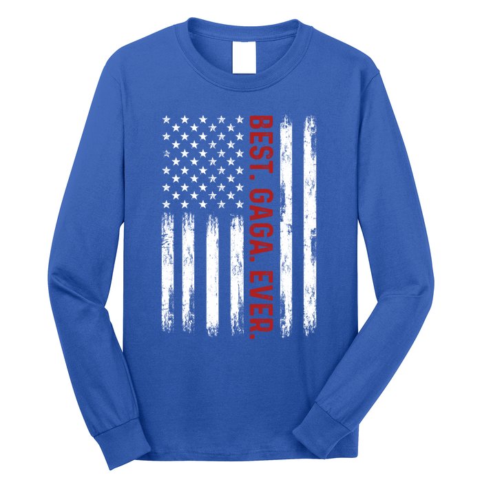 Best Gaga Ever Vintage American Flag 4th Of July Gaga Gift Long Sleeve Shirt