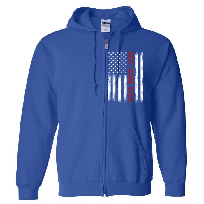 Best Gaga Ever Vintage American Flag 4th Of July Gaga Gift Full Zip Hoodie