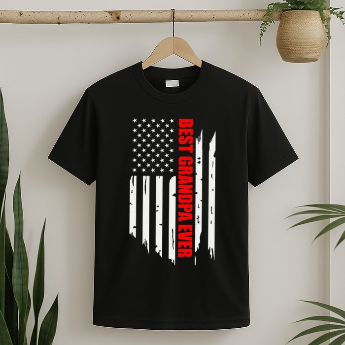 Best Grandpa Ever Vintage American Flag T-Shirt