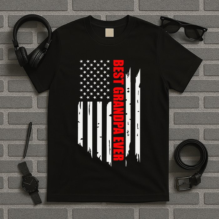Best Grandpa Ever Vintage American Flag T-Shirt