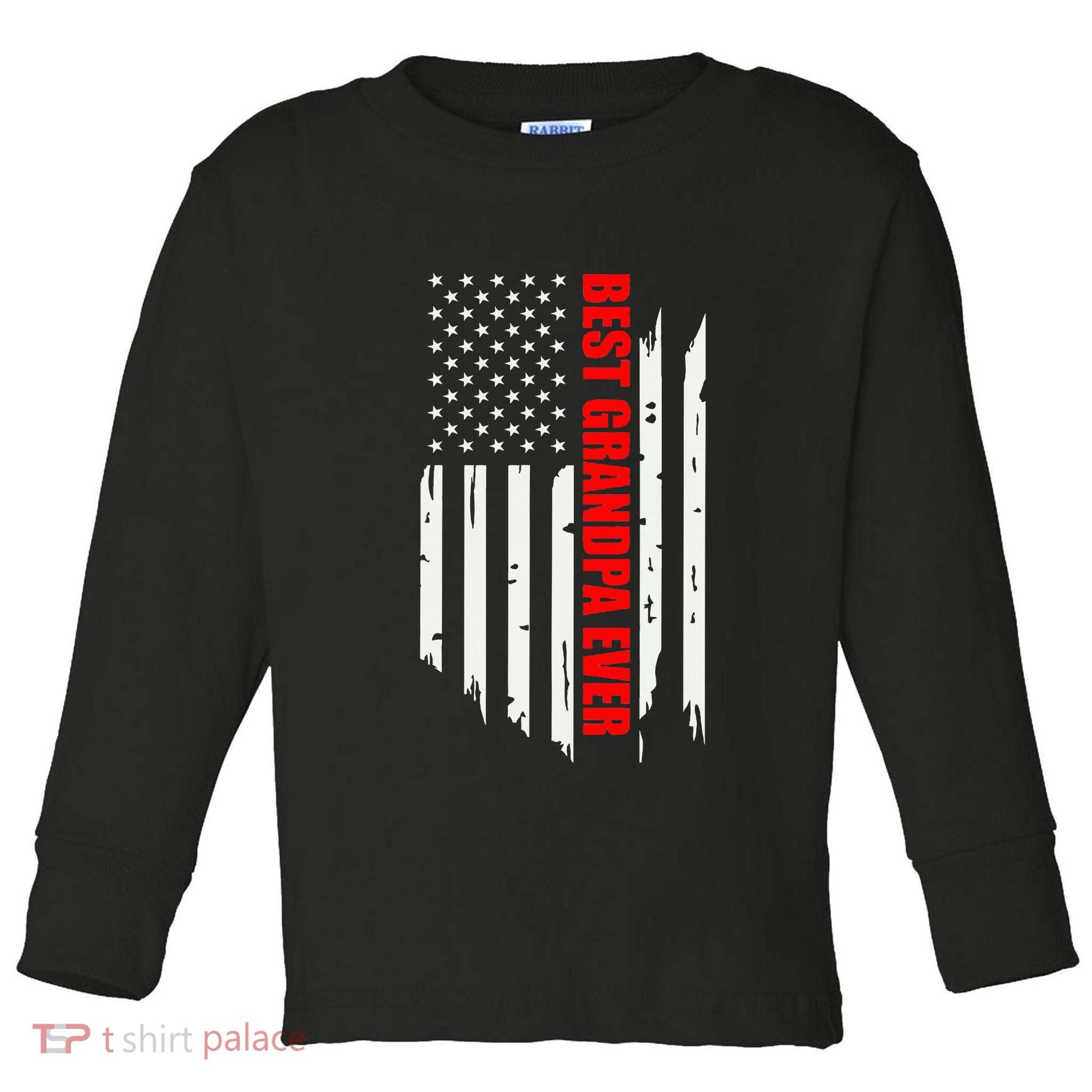 Best Grandpa Ever Vintage American Flag Toddler Long Sleeve Shirt