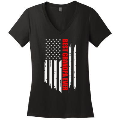 Best Grandpa Ever Vintage American Flag Women's V-Neck T-Shirt