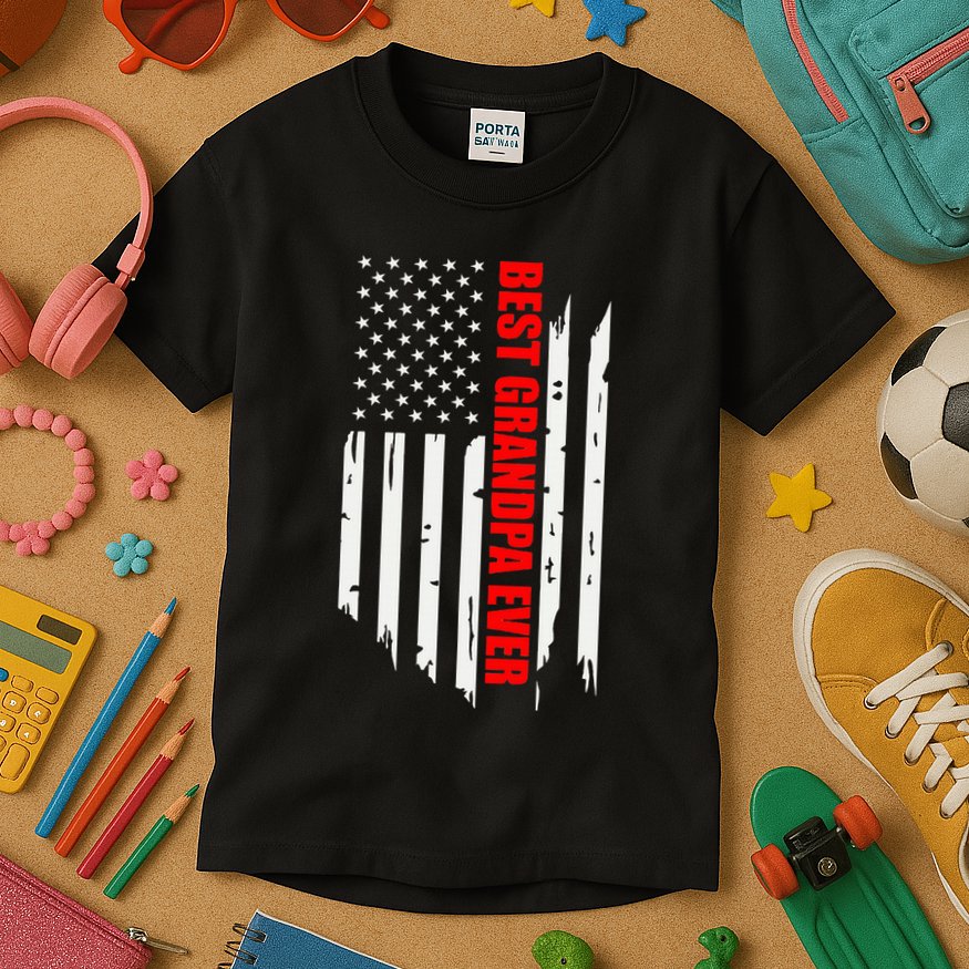 Best Grandpa Ever Vintage American Flag Kids T-Shirt