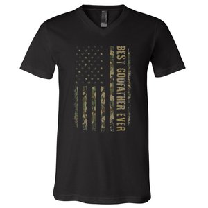 Best Godfather Ever Camouflage American Flag FatherS Day V-Neck T-Shirt