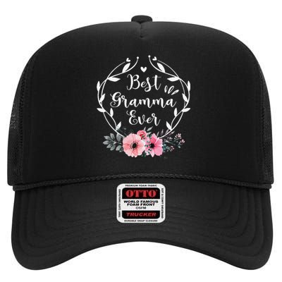 Best Gramma Ever Mother's Day Gift Flower Grandma High Crown Mesh Back Trucker Hat