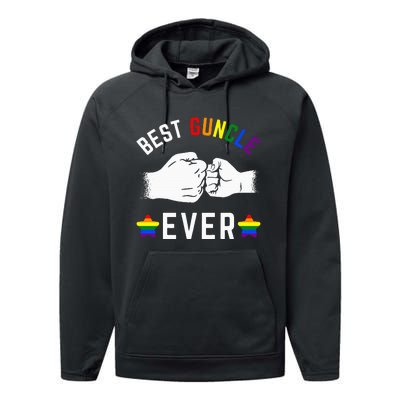 Best Guncle Ever Rainbow Colors Fistbump Pride G.A.Y Uncle Performance Fleece Hoodie