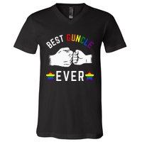 Best Guncle Ever Rainbow Colors Fistbump Pride G.A.Y Uncle V-Neck T-Shirt