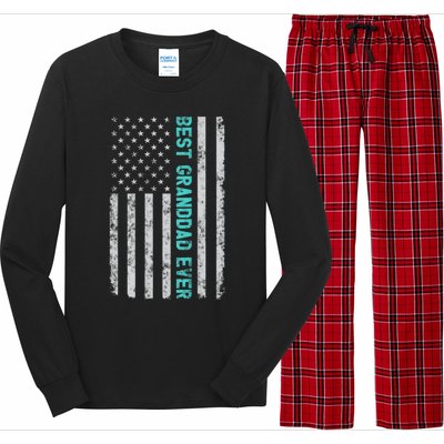 Best Granddad Ever Funny Fathers Day Vintage American Flag Long Sleeve Pajama Set