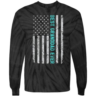 Best Granddad Ever Funny Fathers Day Vintage American Flag Tie-Dye Long Sleeve Shirt